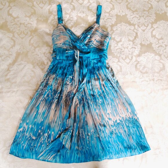 Anthro Lil Blue & Peach Caballo Falls 100% Silk Dress 4 - Picture 4 of 14
